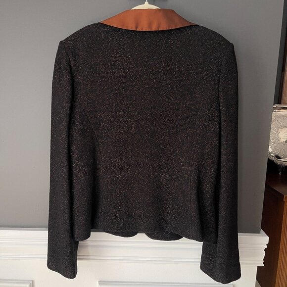 St. John Knit Skirt Suit Set Metallic Black Copper 3 Pc Blazer Skirt Silk Top 14 - Picture 6 of 16